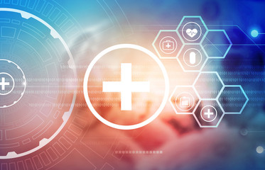 Medical health care icon on digital interface background. Digital illustration.