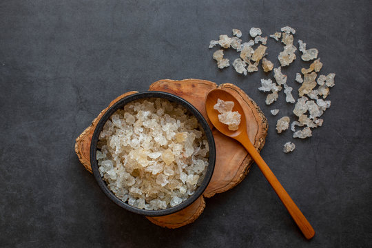 snow swallow （dry Gum Tragacanth）on dark gray background，chinese dessert tong sui(Sweet Soup)ingredients，health food 
