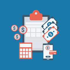 Payroll, salary payment administrative, accountant calculating payment check, Expenses, salary calculation vector