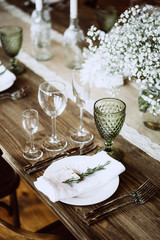 Wedding decoration. Wedding table setting. Country style wedding.