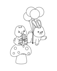 little rabbit and chick with balloons helium easter characters