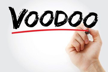 Voodoo text with marker, concept background