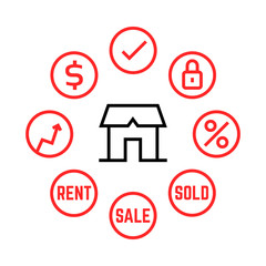 thin line real estate agency icons