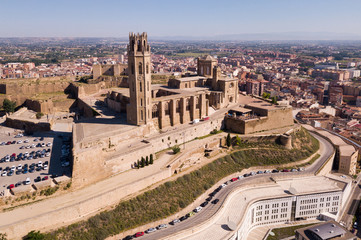 Fototapeta na wymiar View from drone of Cathedral of Lleida