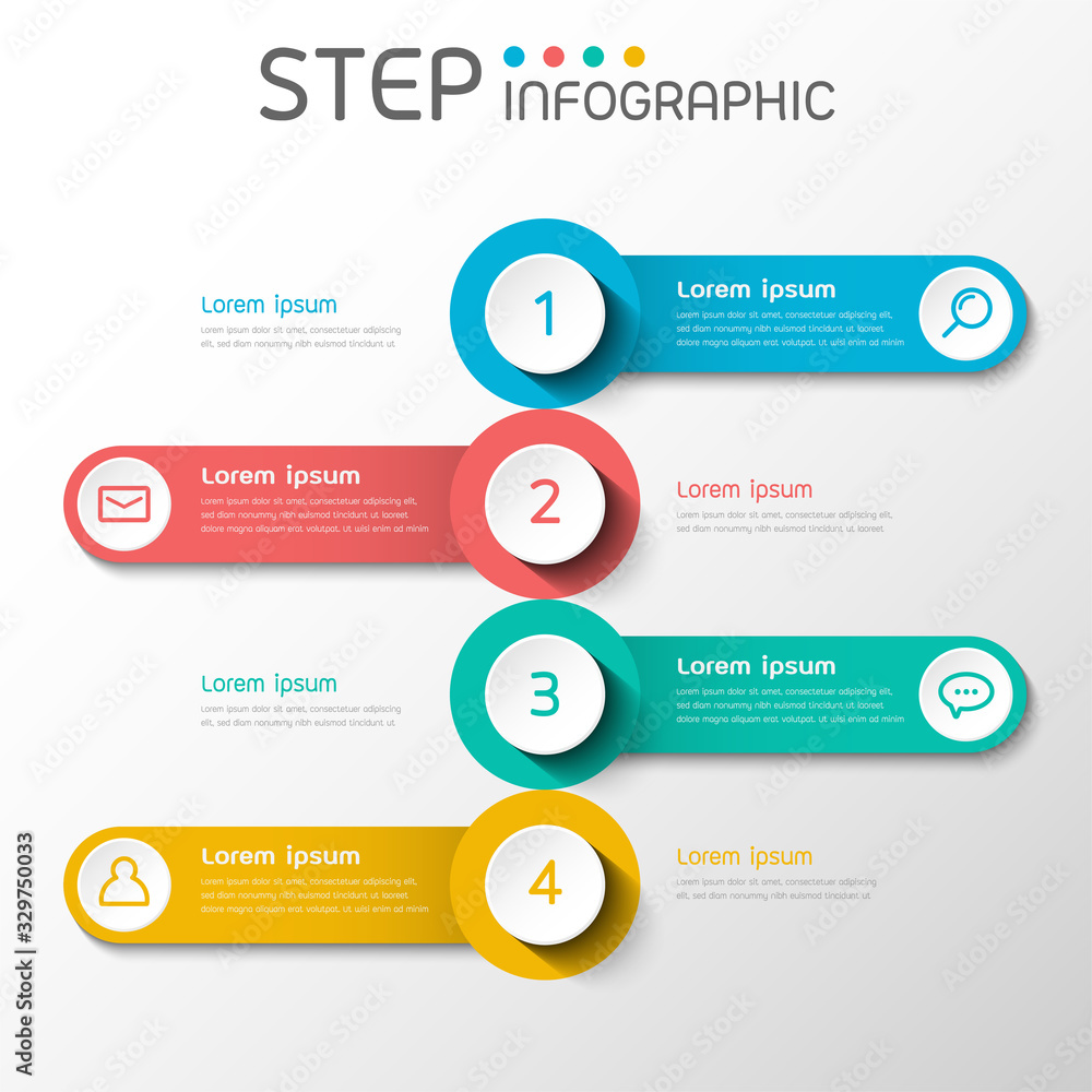 Wall mural Geometric shape elements with steps,options,milestone,processes or workflow.Business data visualization.Creative step infographic template for presentation,vector illustration.