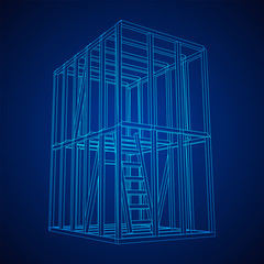 Fototapeta premium Abstract architecture building. Plan of modern framing house. Wireframe low poly mesh construction.