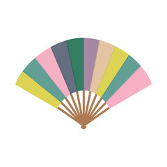 Asian fan. Colorfull hand traditional fan  isolated on white background. Paper folding painting vector fan