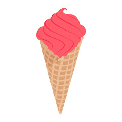 Ice cream in wafer cone vector isolated on white background.