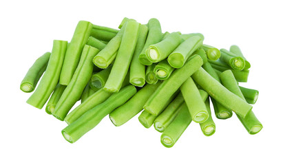 Bunch of fresh green beans cut isolated on white background 