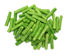 Bunch of fresh green beans cut isolated on white background 
