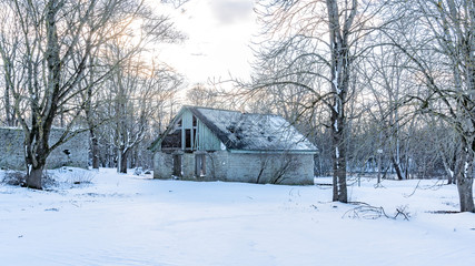 manor in winter time, estonia, europe