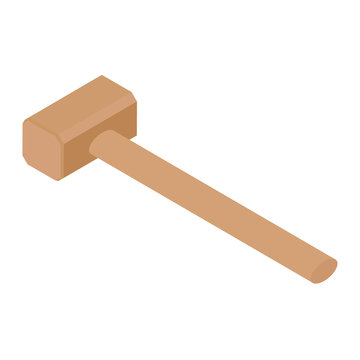 Wooden hammer isolated on white background isometric view