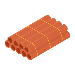 Stacked orange sanitary pvc pipes isolated on white background isometric view