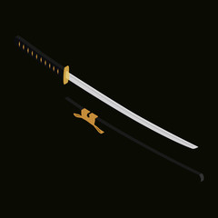 Japanese katana sword vector. Samurai sword, traditional weapon