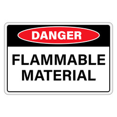 Danger flammable material sign, label isolated on white background