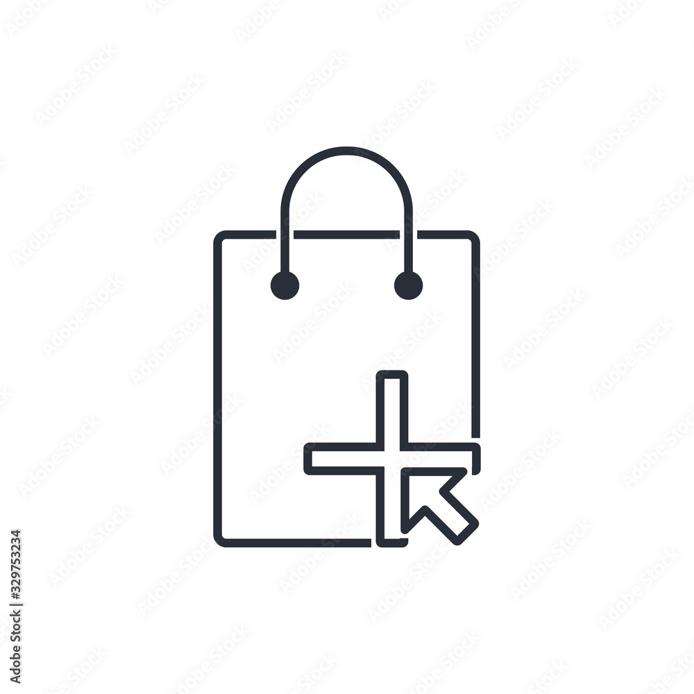 Poster purchase plus. to make a purchase. vector linear icon on a white background.