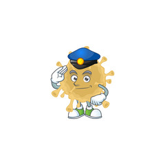 A cartoon of coronavirus particle dressed as a Police officer