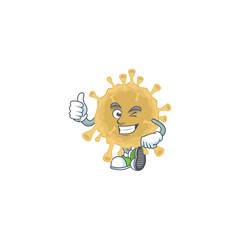 Coronavirus particle cartoon character making Thumbs up finger