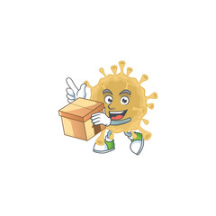 An icon of coronavirus particle mascot design style with a box