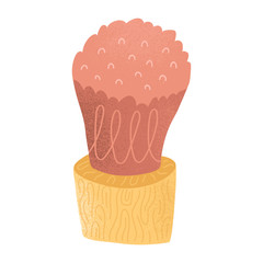 Make up brush for applying foundation or powder, cosmetic tool, natural wooden and fur kabuki brush, isolated hand drawn vector illustration