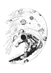 Astronaut Graphic Image Have White Background Have Surfing, design by global stock image dot com
