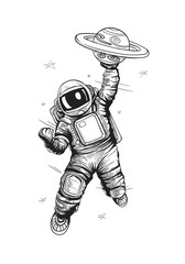 Astronaut Graphic Image Have White Background With Global On Hand, design by global stock image dot com