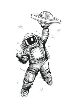 Astronaut Graphic Image Have White Background With Global On Hand, Design By Global Stock Image Dot Com