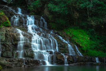 waterfall cover with green forest long exposure flat angle image