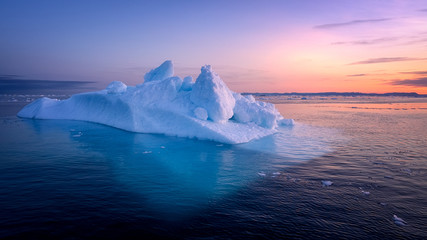 Greenland Ilulissat color glaciers sea ocean fjord at polar night