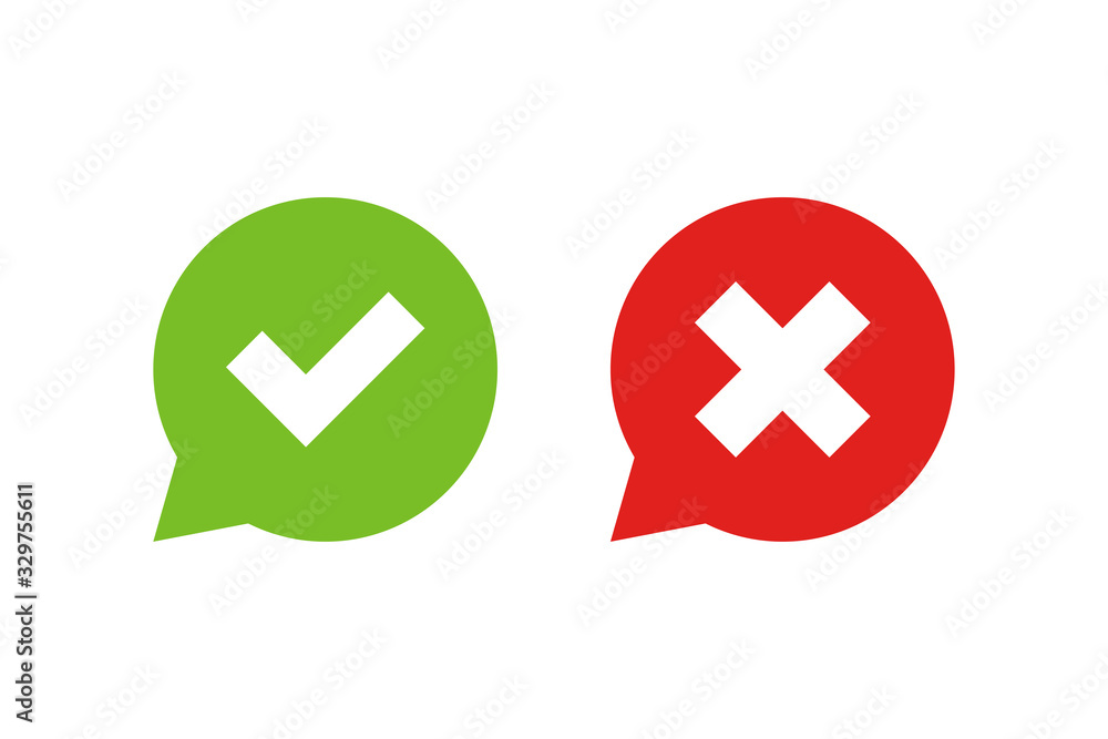 Poster bubble check and cross mark. flat vector isolated