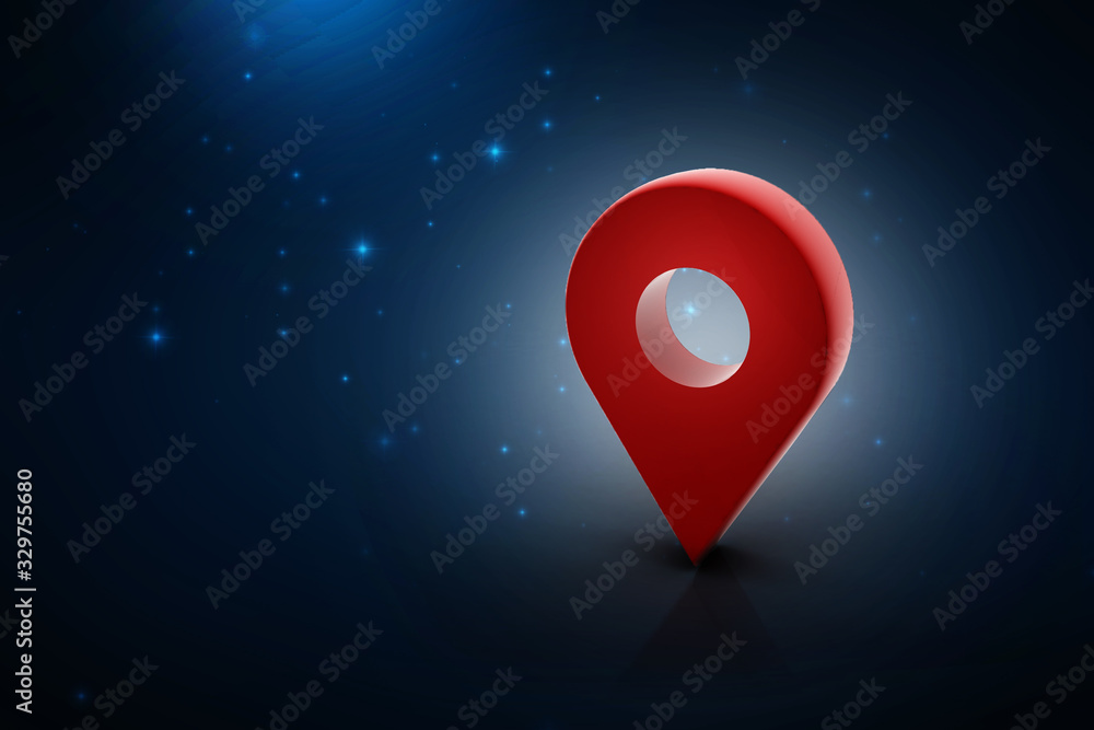 Poster 3d rendering red map pointer with world map