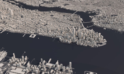 New York city map 3D Rendering. Aerial satellite view.