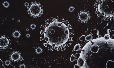 Corona virus strain 2019 (2019-nCoV) 3D medical illustration. Microscopic view of a floating cell, flu virus, corona virus strain syndrome, severe acute respiratory. 3d rendering.