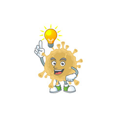 Coronavirus particle mascot character design with have an idea cute gesture