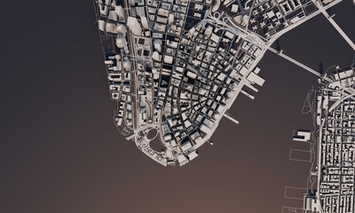 New York city map 3D Rendering. Aerial satellite view.
