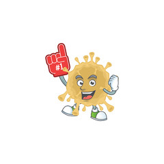 Coronavirus particle presented in cartoon character design with Foam finger