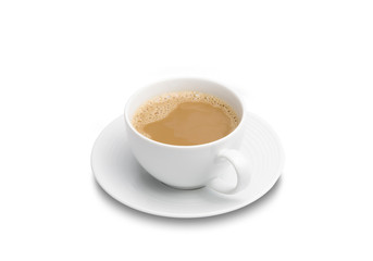 hot coffee in classic white coffee cup isolated on white background with clipping path