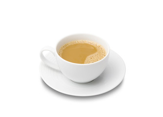 hot coffee in classic white coffee cup isolated on white background
