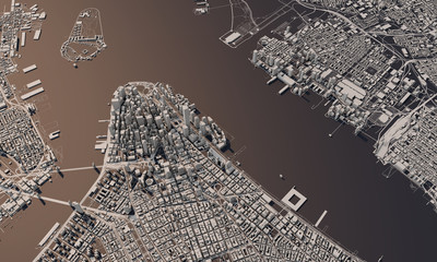 Fototapeta premium New York city map 3D Rendering. Aerial satellite view.