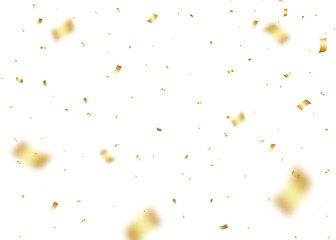 Gold Confetti Party Celebration Background With Ribbons And Particles.
