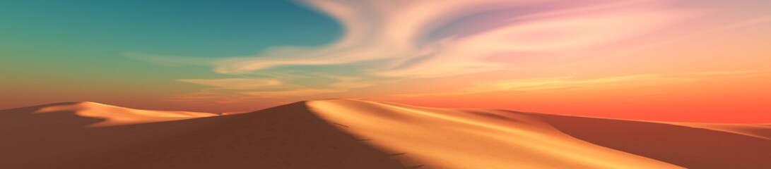 Fototapeta na wymiar Sand dunes under the sunset sky, sand desert, 3D rendering