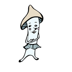 The mushroom is smiling. Pink cheeks. Vector illustration in cartoon style. Isolated on a white background.