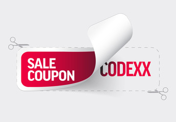 Red sticker template displaying the sale coupon code