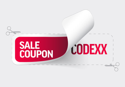 Red sticker template displaying the sale coupon code