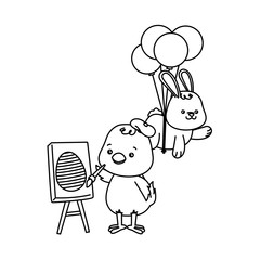 little rabbit and chick with balloons helium easter characters