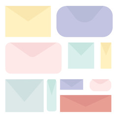 Set of colored Envelopes. Paper blank letter envelopes for vertical and gorizontal document. Vector isolated on white background.