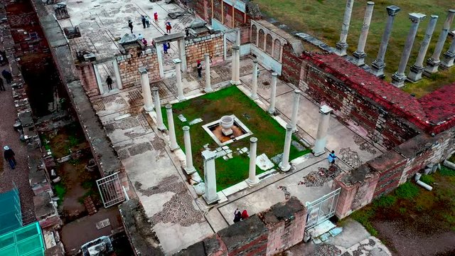 Sardis Synagogue and Sardes Ancient City from SKY. Manisa Turkey.