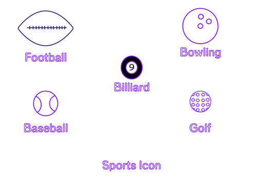 set of balls for sport contains football, bowling golf, baseball, and billiard. Vector Illustration