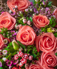 fresh flowers, roses, purple and white brunch, beautiful romantic bouquet