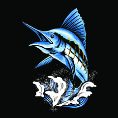 Marlin fish art vector illustration